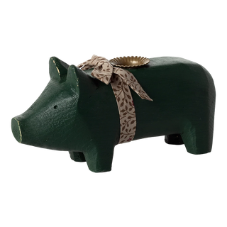 Maileg Medium dark green wooden pig candle holder