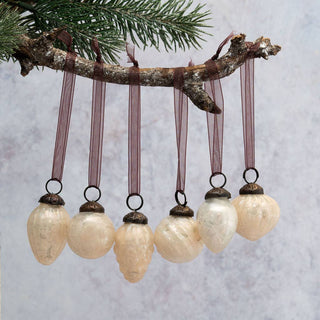 NORDIC.CHRISTMAS - Small mixed design Alba crackle glass baubles - Set of 6