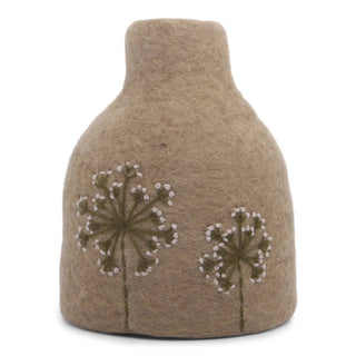NORDIC.CHRISTMAS - Felt beige vase with flowers embroidery - inclu. glass