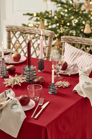 NORDIC.CHRISTMAS - Christmas table cloth Dagmar - red w/white border stitching