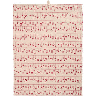 NORDIC.CHRISTMAS - Christmas tea towel Hollie - natural w/red Christmas decorations on strings