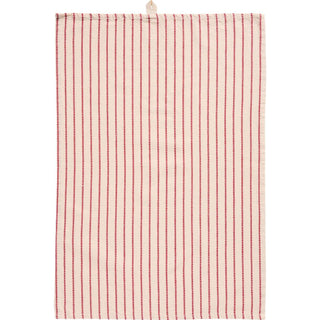 NORDIC.CHRISTMAS - Christmas tea towel Holly - natural w/red woven stripes