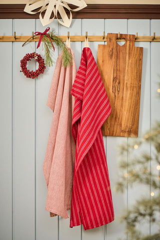 NORDIC.CHRISTMAS - Christmas tea towel Kaja red w/thin natural stripes