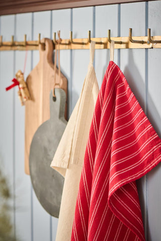 NORDIC.CHRISTMAS - Christmas tea towel Kaja red w/thin natural stripes