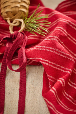 NORDIC.CHRISTMAS - Christmas tea towel Kaja red w/thin natural stripes