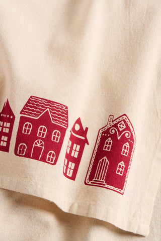 NORDIC.CHRISTMAS - Christmas tea towel Sally - natural w/red houses