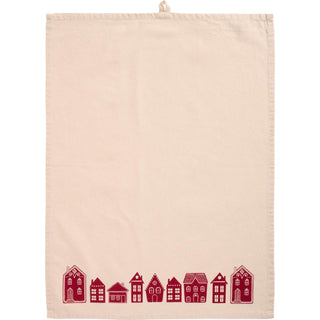 NORDIC.CHRISTMAS - Christmas tea towel Sally - natural w/red houses