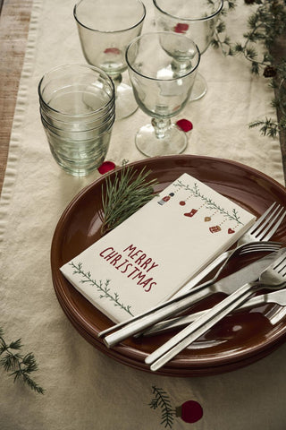 NORDIC.CHRISTMAS - Merry Christmas and Christmas garland napkins - set of 16