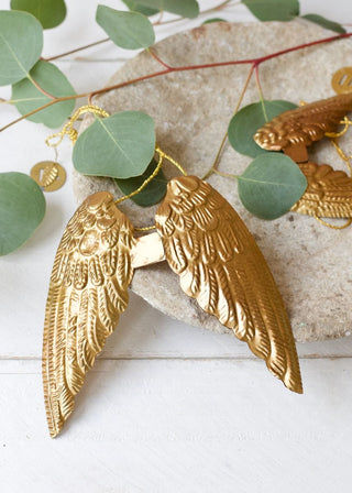 NORDIC.CHRISTMAS - Large brass angel wings ornament