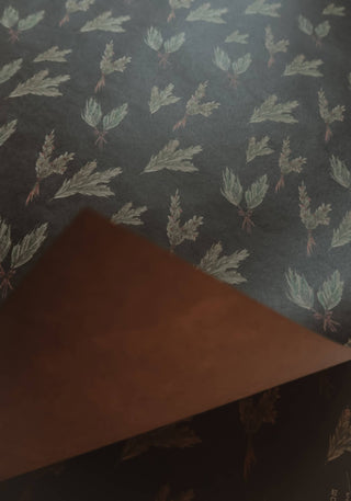 NORDIC.CHRISTMAS - Set Of 3 Pieces Green branches Kraft Wrapping Paper