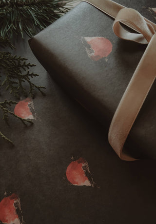 NORDIC.CHRISTMAS - Set of 3 pieces Red robin kraft wrapping paper