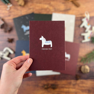 NORDIC.CHRISTMAS - Set of 6 Dala Horses Christmas Cards - Fair, Ecological