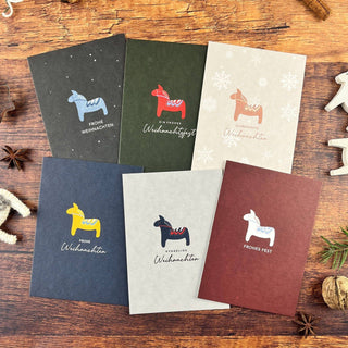 NORDIC.CHRISTMAS - Set of 6 Dala Horses Christmas Cards - Fair, Ecological