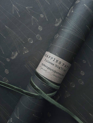 NORDIC.CHRISTMAS - Set Of 3 Pieces Graphical Floral Kraft Wrapping Paper