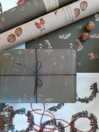 NORDIC.CHRISTMAS - Set Of 3 Pieces Graphical Floral Kraft Wrapping Paper