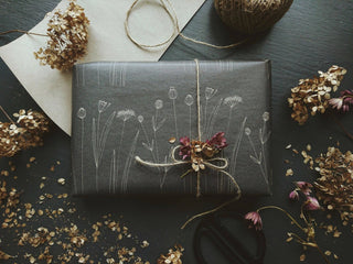 NORDIC.CHRISTMAS - Set Of 3 Pieces Graphical Floral Kraft Wrapping Paper