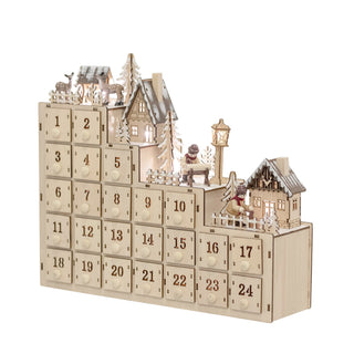 NORDIC.CHRISTMAS - Wooden advent calendar with village