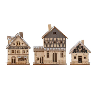 NORDIC.CHRISTMAS - Wooden Christmas village houses, set of 3
