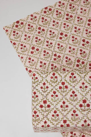 Floral Lattice Winter Red - Block Printed Wrapping Paper Sheets