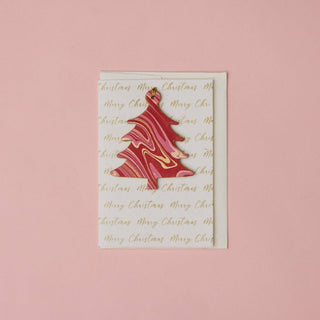 Tree Blushing Crimson Merry Christmas - Keepsake Marble Ornament Greeting Card