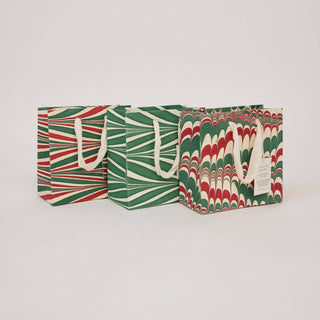 Small Christmas Festive Medley - Hand Marbled Gift Bags - Set of 3