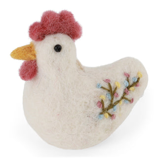 Felt white rooster with embroidery ornament