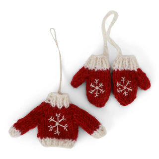 Red knitted sweater & gloves