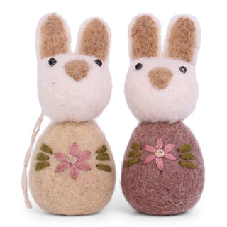 Felt bunnies with embroidery ornaments - set of 2