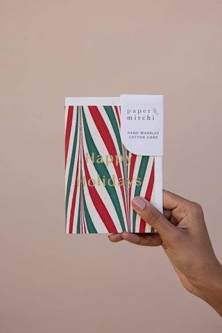 Candy Stripes Jolly Holidays - Hand Marbled Greeting Card