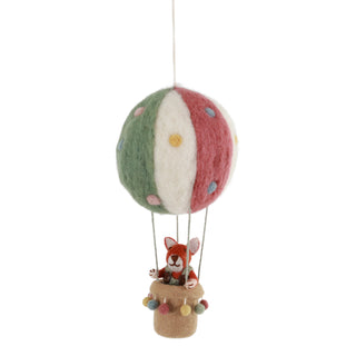 Felt fox in hot air balloon hanging deco