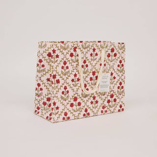 Medium Block Printed Gift Bags - Winter Red