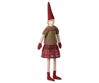 Maileg Pixy girl with red checkered skirt - size 4