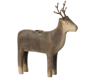 Large wooden reindeer candle holder