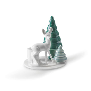 White Ceramic Bambi Candlestick - Nordic Winter Scene