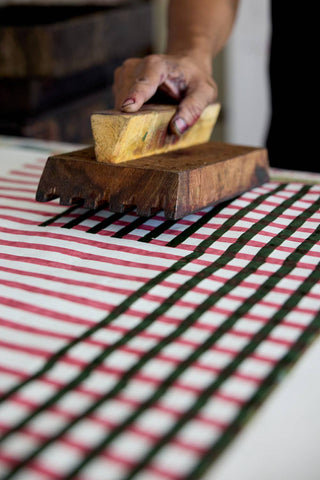 Gingham Holly Green - Block Printed Wrapping Paper Sheets