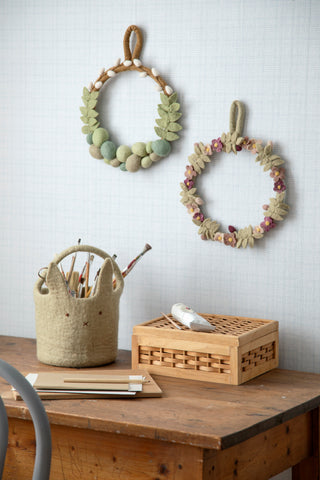 Felt Easter wreath with leaves and blue and green eggs