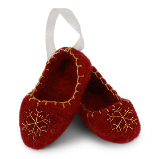 Red ballerina shoes with snowflake - gold embroidery