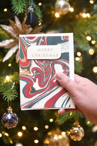 Hand Marbled Greeting Card - Free Spirit Festive Mix