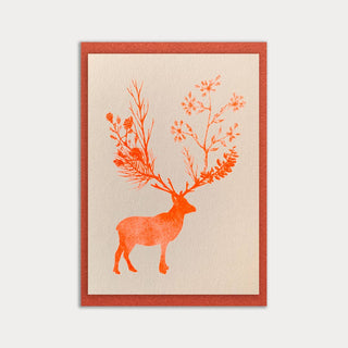 Christmas card with envelope/deer/fluo orange