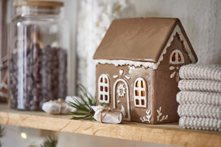 Ginger Bread Ceramic House with Door Wreath