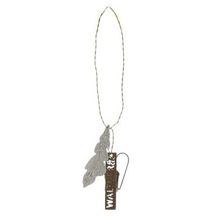 Acorn leaf silver glitter ornament