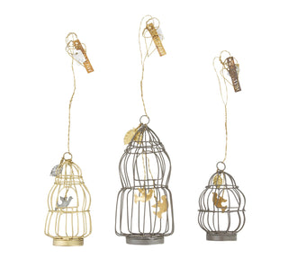 Set of 3 bird cages, brass and zinc ornaments