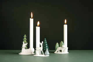 White Ceramic Fox Candlestick - Nordic Winter Scene