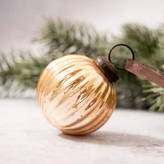 Medium Round Ribbed Glass Christmas Ornament