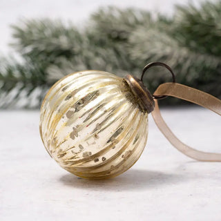 Medium Round Ribbed Glass Christmas Ornament