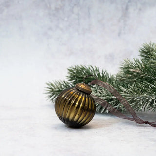 Medium Round Ribbed Glass Christmas Ornament