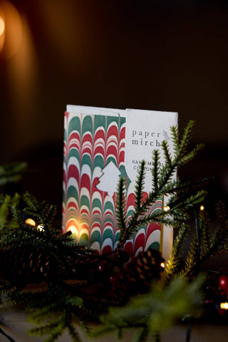 Scallops Jolly Die Cut Tree - Hand Marbled Greeting Card
