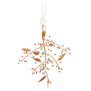 Brass & red berry branch - 20 cm