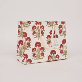 Medium Block Printed Gift Bags - Winter Red