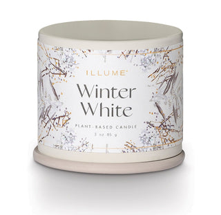 Winter White demi vanity tin candle, white